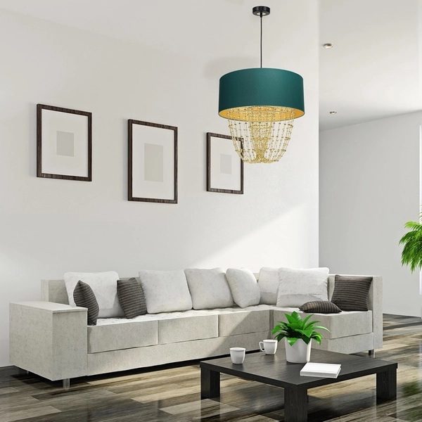 Abażurowa LAMPA wisząca ALMERIA MLP6452 Milagro okrągła OPRAWA crystal glamour ZWIS z kryształkami zielony złoty