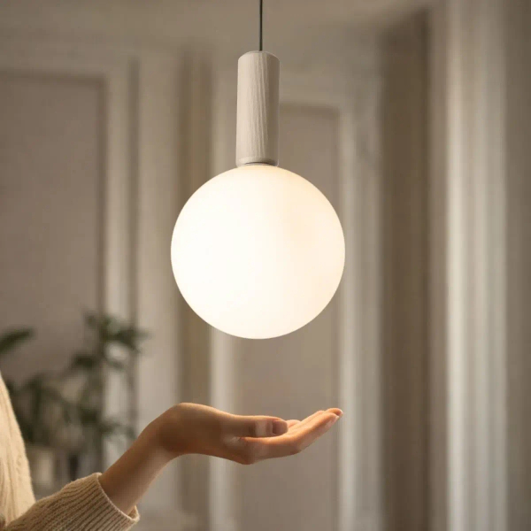Kulista wisząca lampa TESTA beżowa biała 31-50892 1xG9 okrągła nad stół