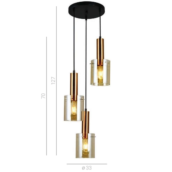 Wisząca LAMPA skandynawska SARDO PND-5581-3A-BRO+AMB Italux loftowa OPRAWA szklany ZWIS tuby kaskada mosiądz bursztynowa