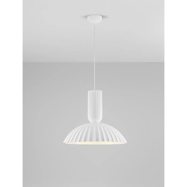 Kopułowa lampa wisząca GIRONTO LE45305 z gipsu ryflowana biała
