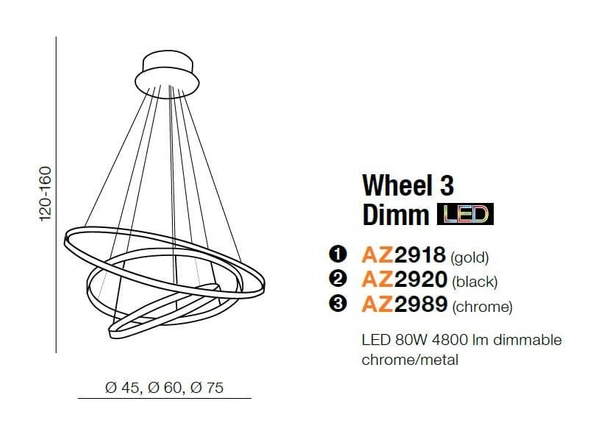 Jadalniana lampa wisząca Wheel pierścienie LED 80W 3000K czarne