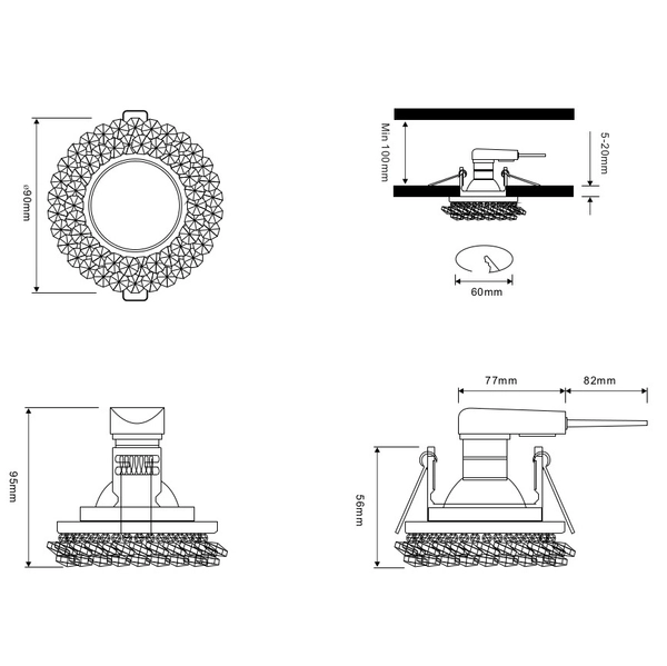 Okrągły wpust glamour Dolomite 651700152 srebrne oczko do biura