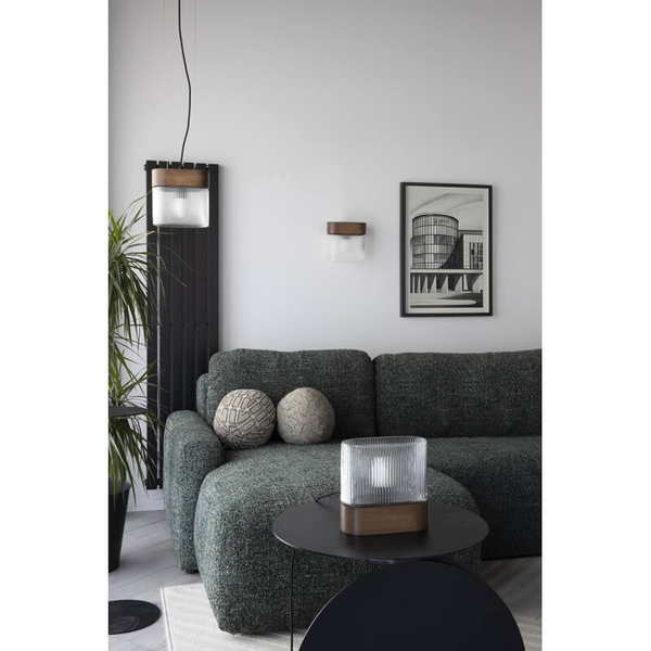 Drewniana lampa wisząca Flumina FLA132P0 ryflowana czarna