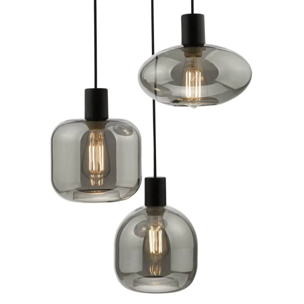 Potrójna lampa wisząca Aiden AID0310 szklane kule przydymione czarny