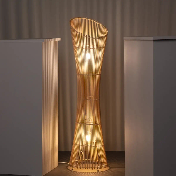 Podłogowa lampa Boho ABR-LP1-BH-E27 Abruzzo do salonu bambus brązowy