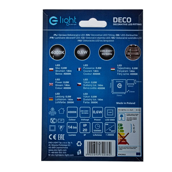 Lampa schodowa do holu Deco EKS0384 Eko-light LED 0,6W 4000K biały srebrny