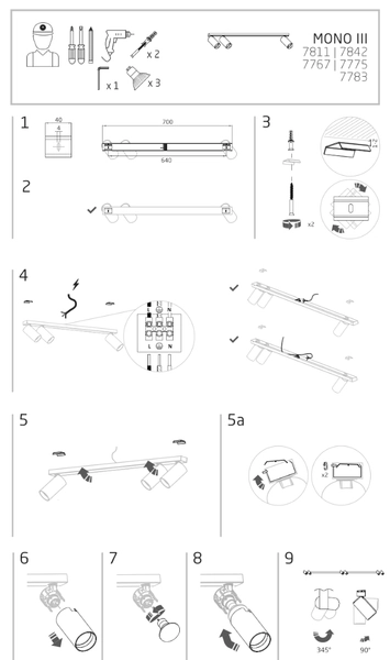 Natynkowa lampa 3-płomienna Mono 7767 plafon do garderoby czarny