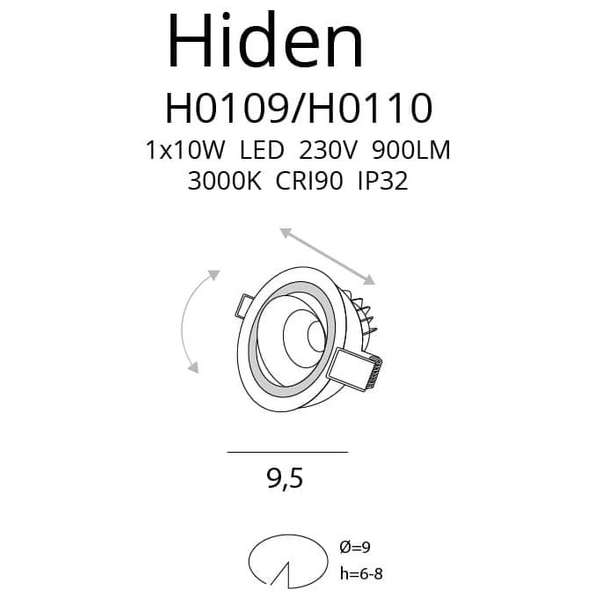 Wpustowa lampka do zabudowy HIDEN H0109 LED10W IP32 3000K do przedpokoju biała