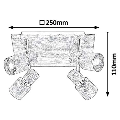 Plafon LAMPA sufitowa MERKUR 6128 Rabalux kwadratowa OPRAWA regulowane reflektorki szary dąb