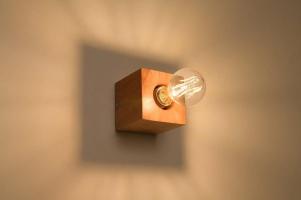 Ścienna LAMPA ekologiczna SL.0676 drewniana OPRAWA kinkiet kostka cube