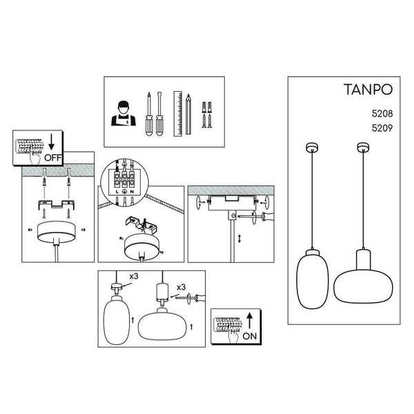 Wisząca lampa szklana Tanpo 5208 Shilo do salonu transparentna czarna