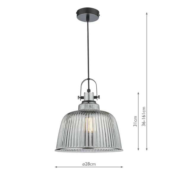 Industrialna wisząca lampa Rhode RHO8610 ryflowana chrom przydymiona
