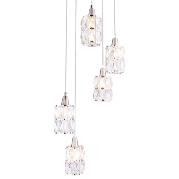 LAMPA wisząca WOLLI 15760-5 Globo glamour OPRAWA zwis kryształki nikiel matowy chrom