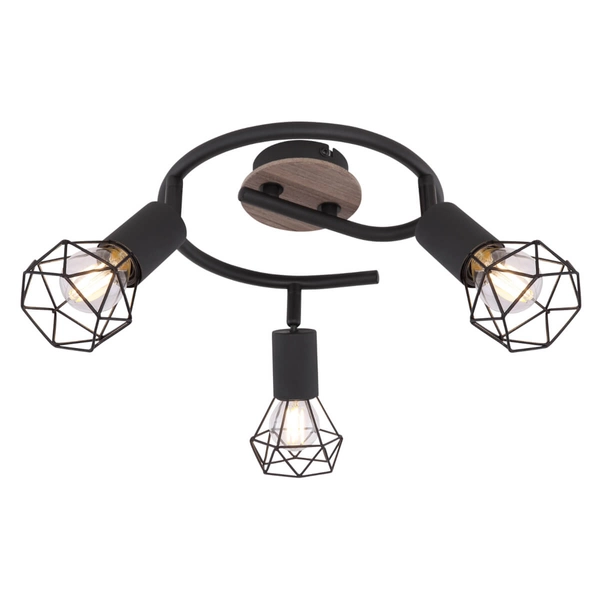 Przysufitowa lampa kierunkowa Xara 54802S-3H czarna drewno