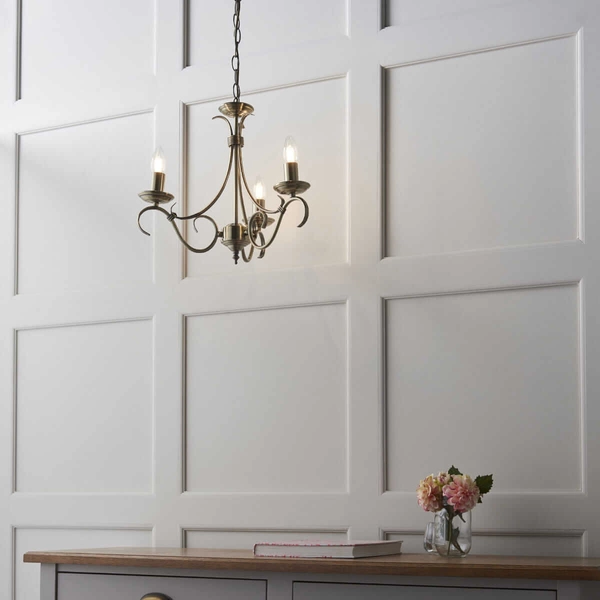 Świecznikowa lampa wisząca Bernice 2030-3AN do pokoju Endon mosiądz