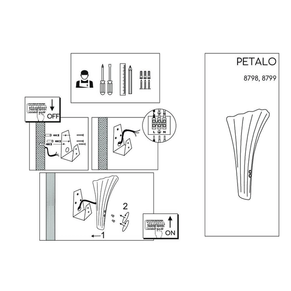 Kinkiet ścienny szklany Petalo 8799 Amplex muszla do salonu biała
