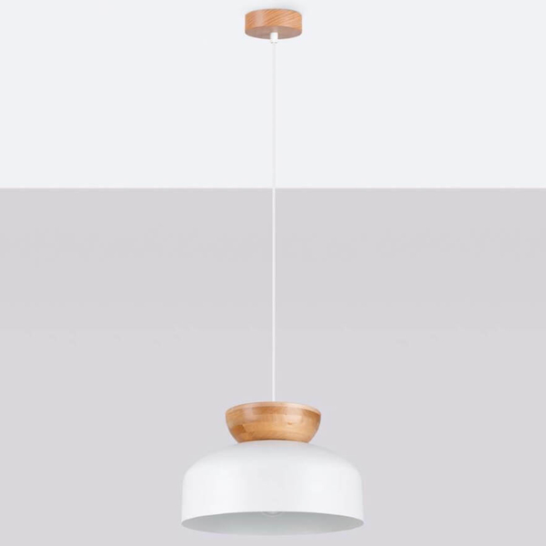 Wisząca lampa nad stół Marion SL.1350 kopuła kuchenna drewniana biała