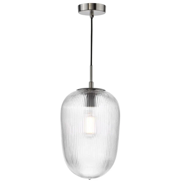 Ryflowana lampa wisząca Abrielle ABR0108 szklany owalny nikiel