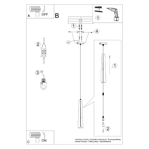 Lampa zwis do kuchni Prysm SL.1400 Sollux sopel tuba czarna