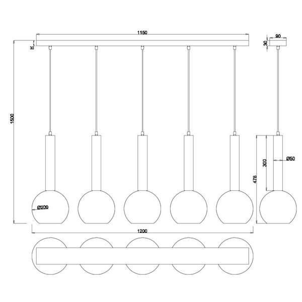 Zawieszana lampa na belce CLAYTON 310300532 Trio balls czarny