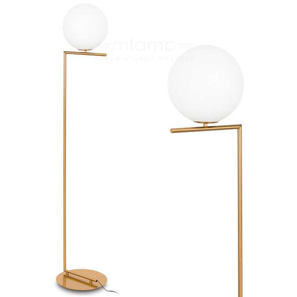 Stojąca LAMPA podłogowa CONDI MLM-7475/1-G MDECO loftowa OPRAWA szklana kula ball mosiądz biała