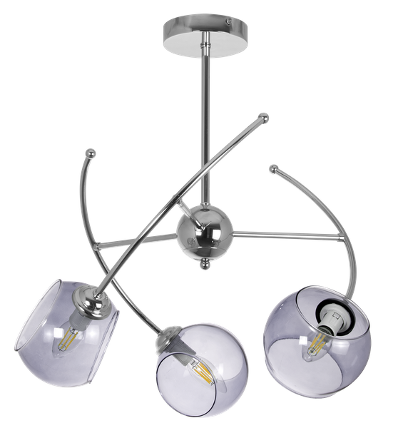 Modernistyczna lampa sufitowa VEN 2690/3 szklana chrom przydymiona