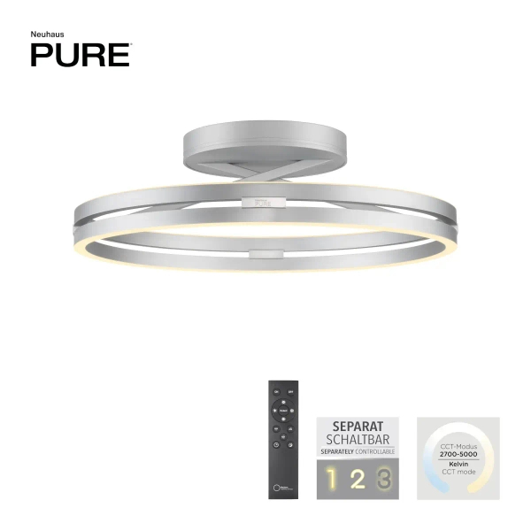 Sufitowa lampa na pilot PURE E-LOOP srebrna 6552-95 1xLED 20W 2700-5000K zmienna barwa