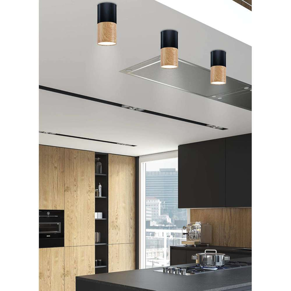 Skandynawska lampa downlight 2282862 okrągła tuba spot czarny drewniana