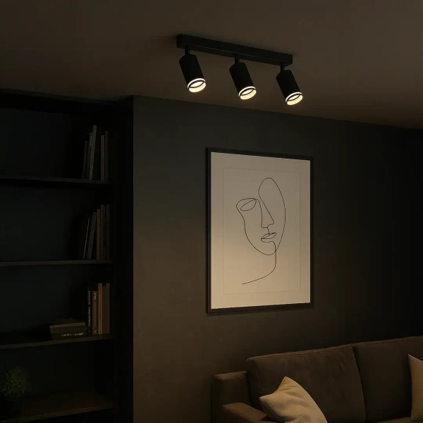 Potrójna sufitowa lampa Pipe Ring Spot ML2071 na belce czarny