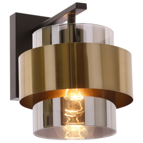 Ścienna lampa tuba Spiega 21-09470 Candellux dymiony klosz mosiądz czarny