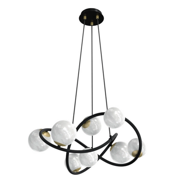 Zwisająca lampa Nisyro MD4922-8-EBGN Zumaline kule alabaster złota czarna