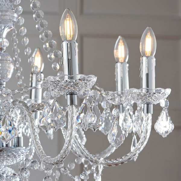 Żyrandol glamour świecznikowy Clarence 308-8CL Endon chrom przezroczysty