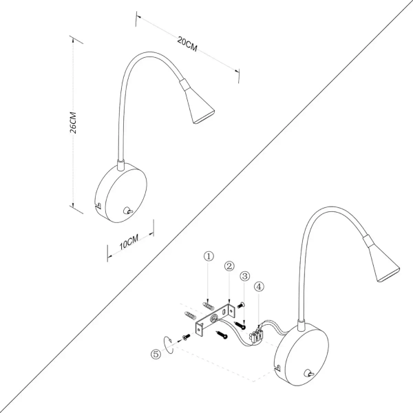 Lampa ścienna na peszlu Libro ABR-KS-3W Abruzzo LED 3W włącznik srebrny