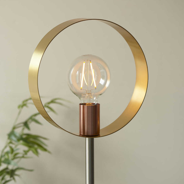 Okrągła lampa podłogowa Hoop 98095 Endon mosiężny nikiel miedziany