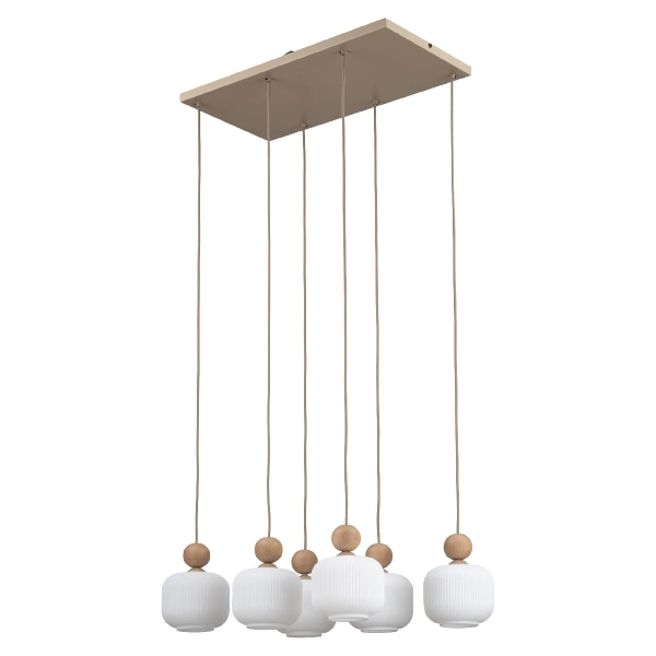 Salonowa lampa wisząca Ballo 11052 drewniana kulista biała beżowa