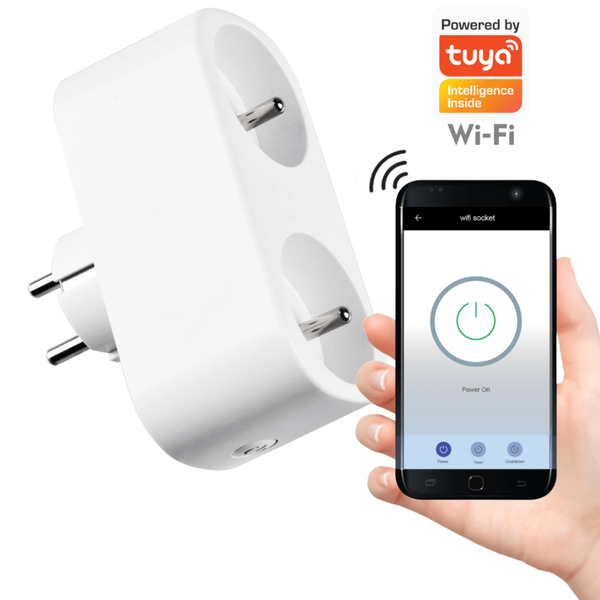 Podwójne gniazdko sterowane smartfonem 315922 Tuya Smart Wifi białe