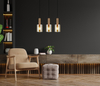 Wisząca LAMPA skandynawska SARDO PND-5581-3-BRO+AMB Italux loftowa OPRAWA szklany ZWIS okrągłe tuby mosiądz bursztynowe