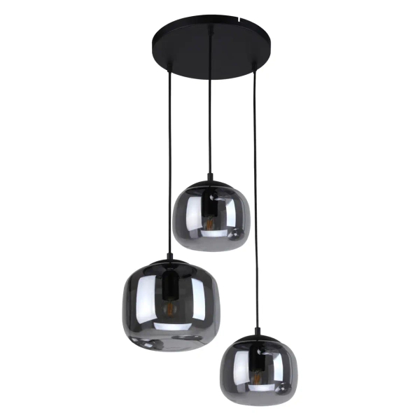 Potrójna szklana wisząca lampa Calto PND-67705-3-BK-SG przydymiona