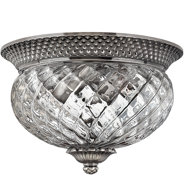 Sufitowa LAMPA antyczna Plantation HK-PLANT-F-S-PL Elstead HINKLEY szklana OPRAWA plafon okrągły polerowany nikiel przezroczysty