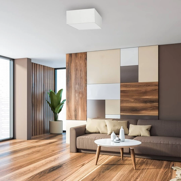 Abażurowa lampa wisząca Albion kwadratowa nad stół biała