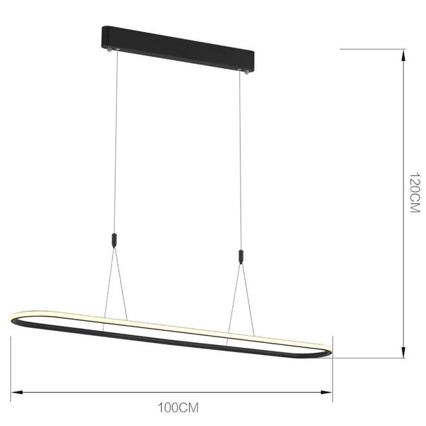 LAMPA wisząca SLIM/000001/3000/B MDECO metalowa OPRAWA owalny ZWIS LED 37W 3000K nad stół czarny
