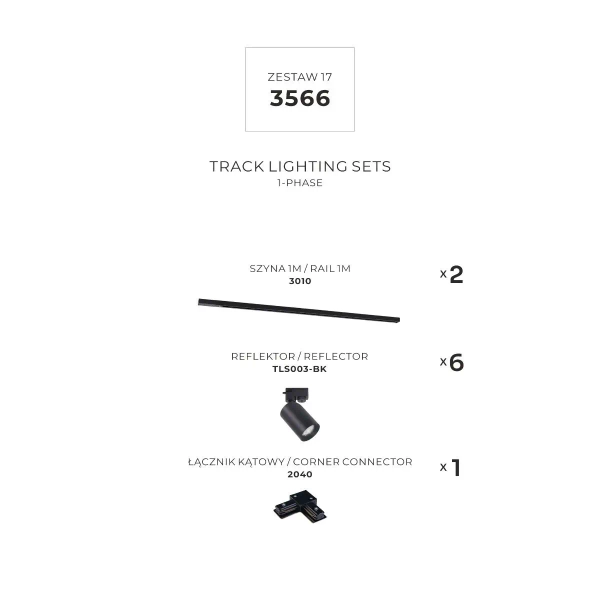 Lampa sufitowa jednoobwodowa 3566 zestaw szynowy czarny