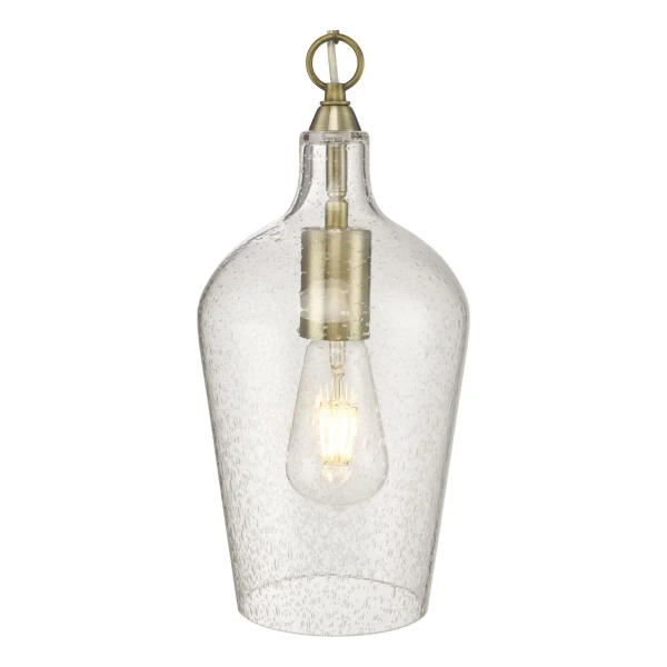 Wisząca lampa na łańcuchu Nida NID0175 dmuchane szkło mosiądz