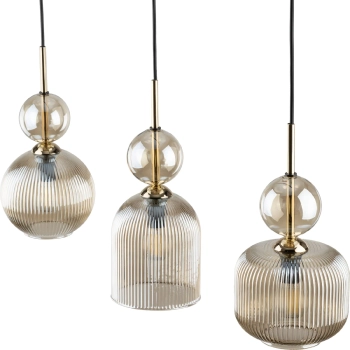 Szklana wisząca lampa Sophia Cognac 11042 ryflowana bursztynowa beżowy