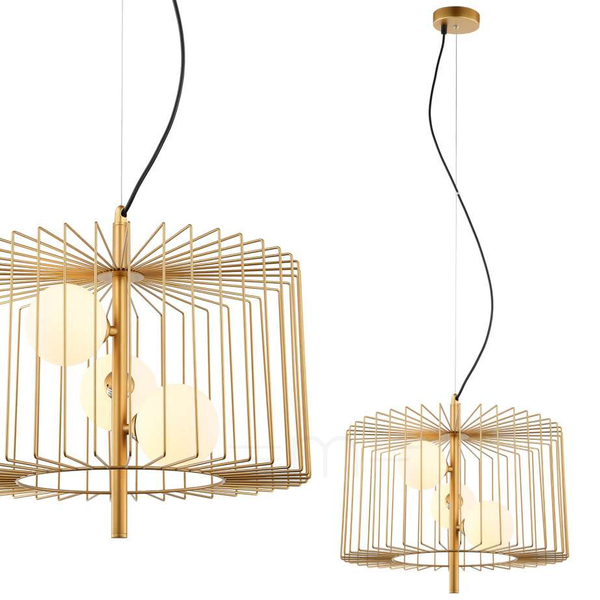 Lampa wisząca DAREN MDM-3937/3 GD druciana klatka metalowa złota