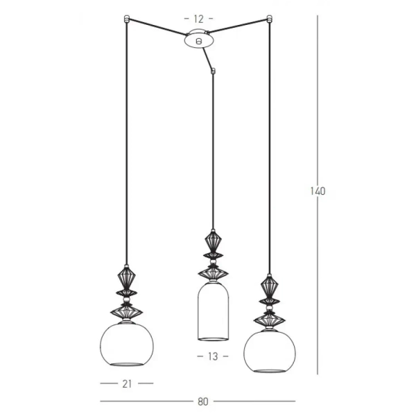 Potrójna wisząca lampa 22152 ceramiczna do kuchni mosiądz czarny