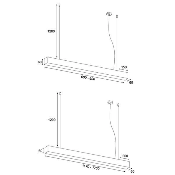 Lampa wisząca podłużna Lupinus 5115012203-1 Elkim LED 32W 4000K liniowa czarna