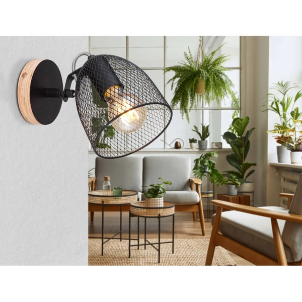 Ścienna lampa ruchoma Josina 54034-1 druciana czarna drewno