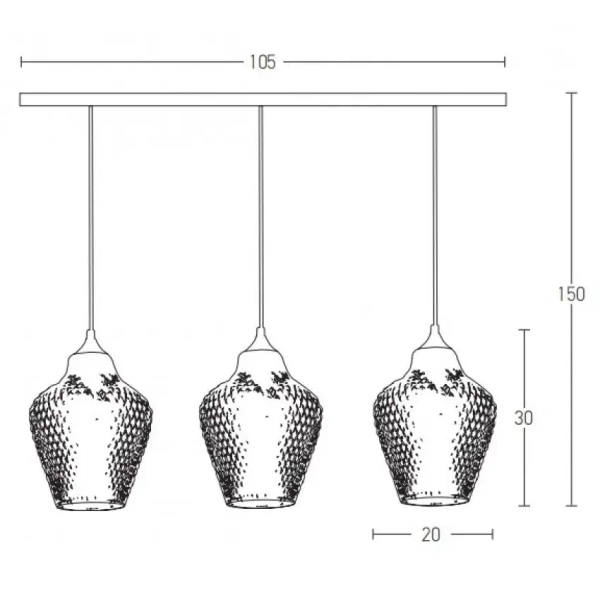 Potrójna lampa sufitowa 19242 przydymiona szklana szary czarny