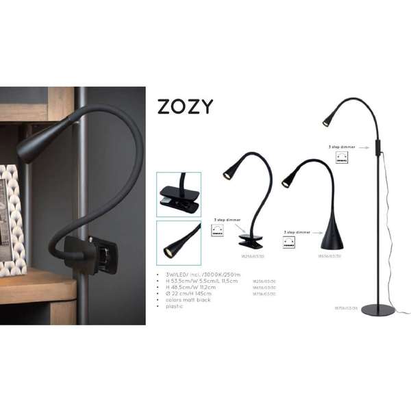 Ściemnialna lampa podłogowa ZOZY 18756/03/30 LED 3W 3000K czarna